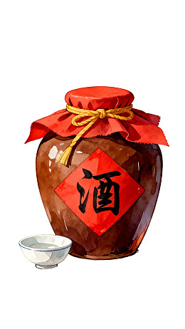 传统酒坛配小碗图片