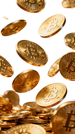 金色比特币飞舞的动态画面
