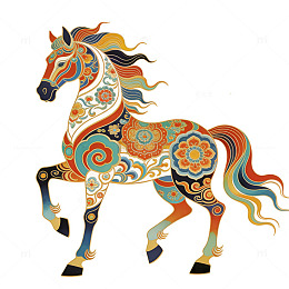 彩绘马匹图案装饰艺术插画