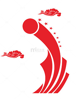 中国风红色人物祥云太阳图案