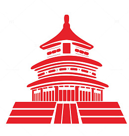 红色中国古建筑剪影标志设计素材