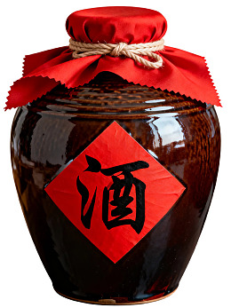红布封口的棕色酒坛图片