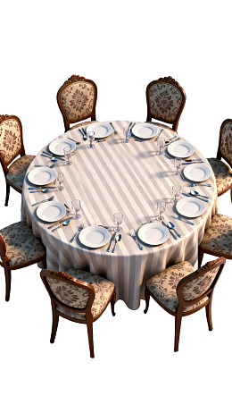 圆形餐桌配八把雕花椅