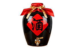 黑色酒坛配红色福字装饰