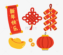 卡通风格春节装饰元素设计素材