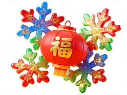 新春红灯笼与雪花