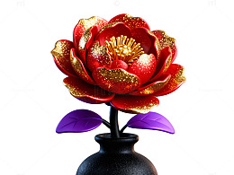 红金牡丹花插画