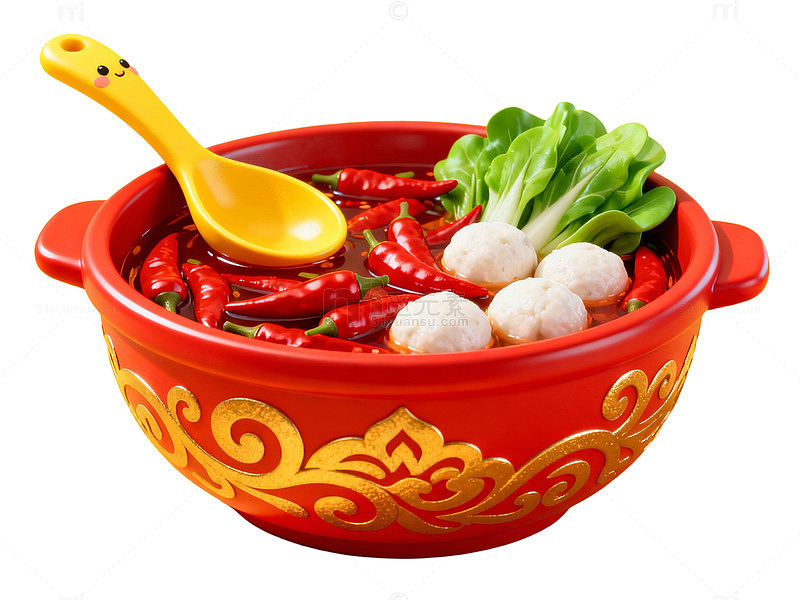 中式红碗火锅素材