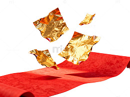 金色箔片飘落红底