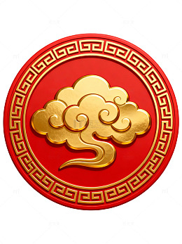 金色祥云红底圆形图案