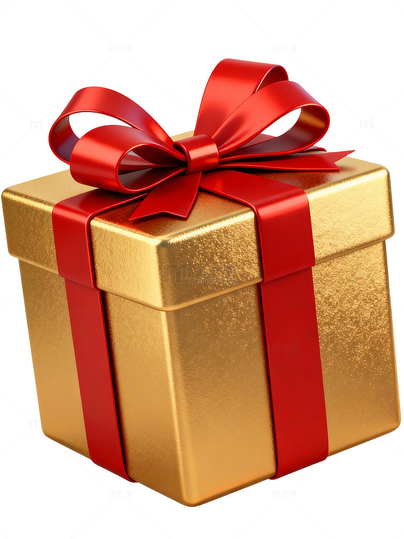 金色礼盒配红丝带