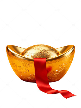 金色元宝配红绸