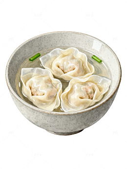 水彩馄饨配葱花