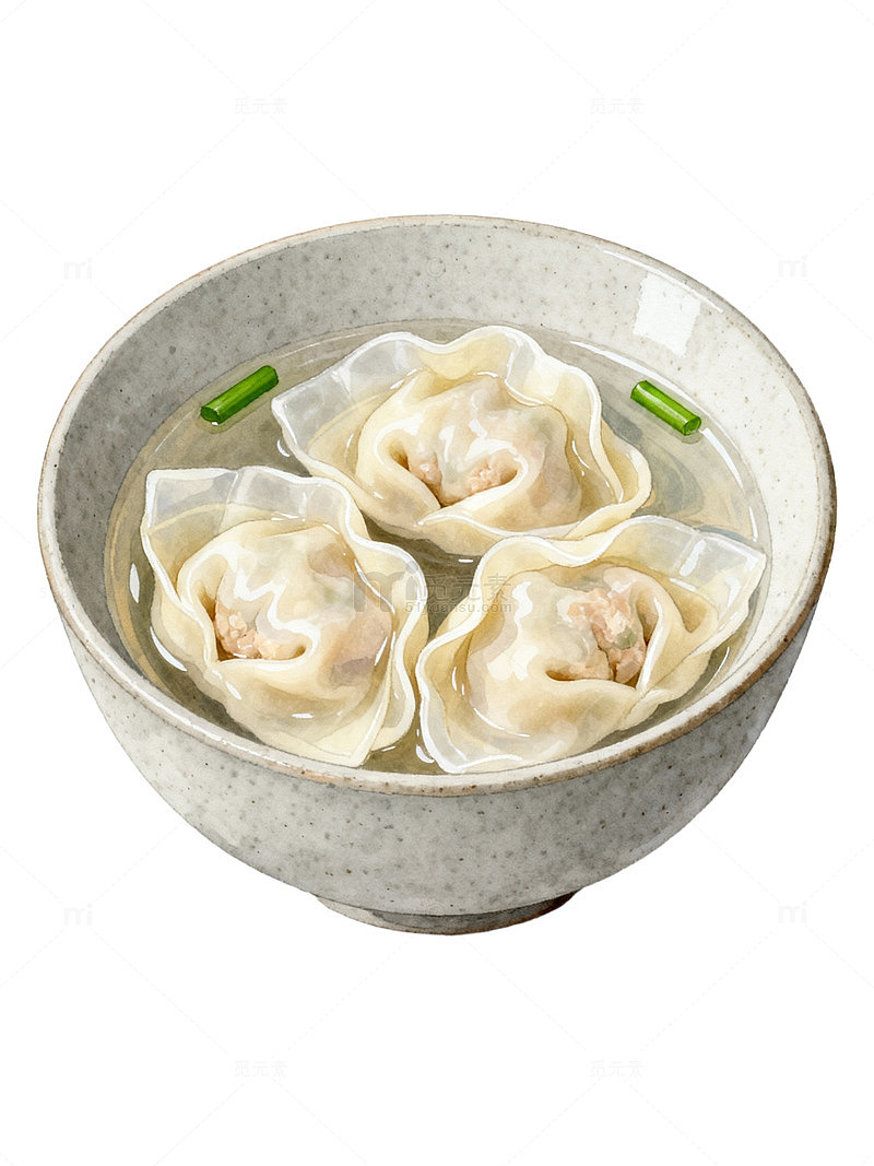 水彩馄饨配葱花