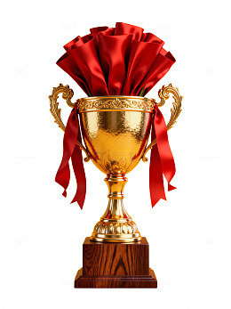 金色奖杯配红丝带