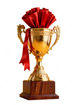 金色奖杯配红丝带