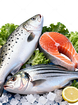 新鲜三文鱼与鲈鱼