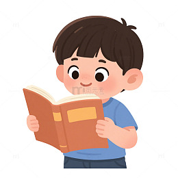 男孩阅读手绘卡通元素