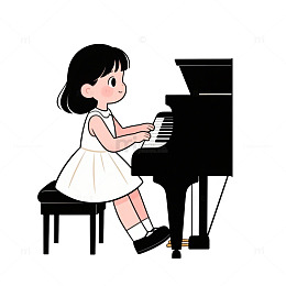 女孩弹钢琴免抠元素