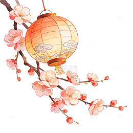 梅花树枝和灯笼元素