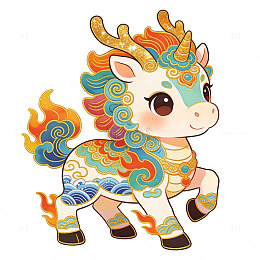 彩绘麒麟吉祥物插画设计素材