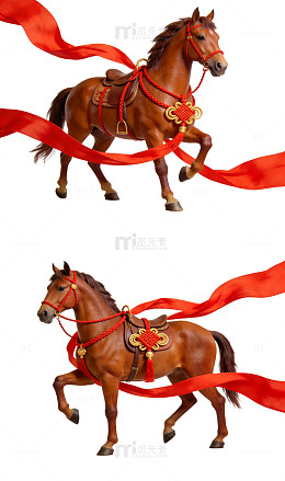 马年春节红色飘带红绸中国结节日免抠