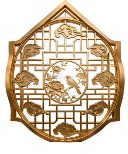 中式窗格金雕花鸟装饰