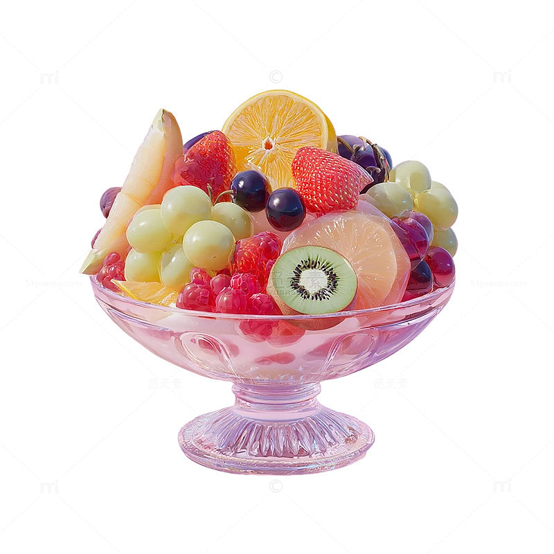 玻璃水果盘中的多彩水果