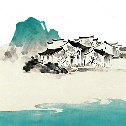 水墨画古镇风光
