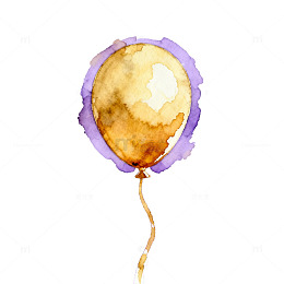 水彩金气球紫色背景装饰插画