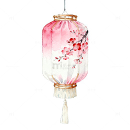 水彩梅花灯笼装饰画