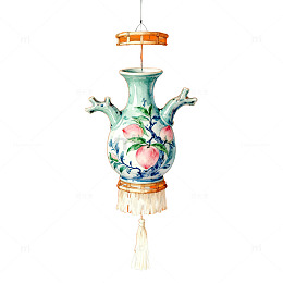 青花瓷吊灯装饰画