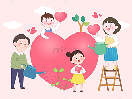 家庭教育关心爱护孩子成长心理健康亲子插画
