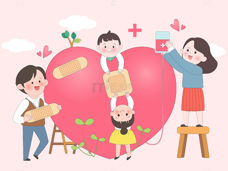 家庭教育关心呵护治愈孩子心理健康亲子插画