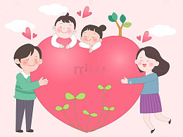 爱心家庭教育家人陪伴幸福温馨亲子互动插画