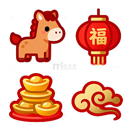 卡通中国元素新年庆祝插画