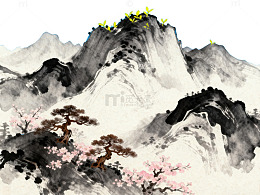 水墨山水画花鸟图素材