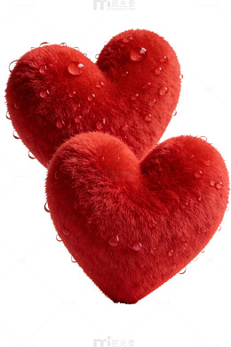 红色爱心毛绒装饰素材