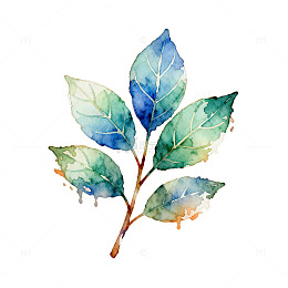 水彩蓝绿枝叶装饰画