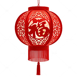 国潮剪纸红色灯笼元素