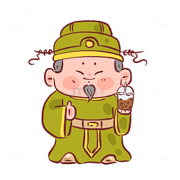 卡通古风灶神饮品插图