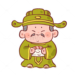 卡通灶神手握金元宝