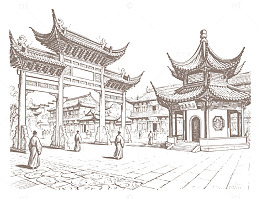 中国古建筑线描图