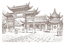 中国传统建筑素描图