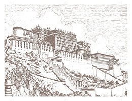 素描风格布达拉宫建筑素描画