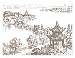 古风园林线条画