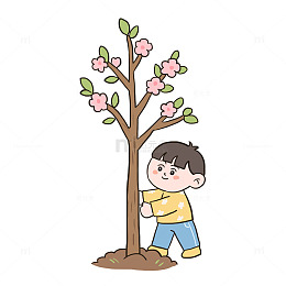 春季种植树木手绘卡通元素