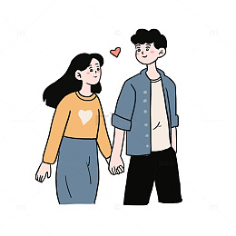 七夕情侣手绘卡通元素