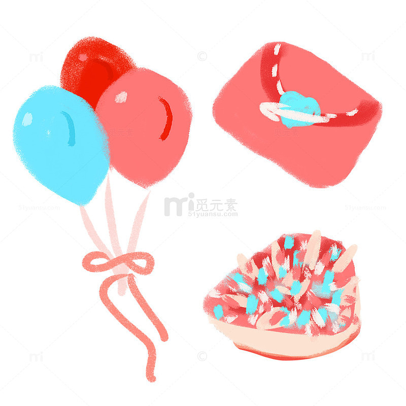 情人节手绘卡通信封甜点气球装饰