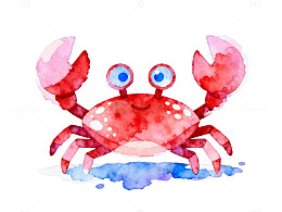 红色螃蟹水彩画